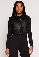 Womens Faux Leather Zip Front Cropped Vest, Black, Size M