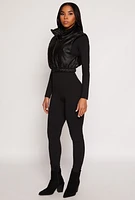 Womens Faux Leather Zip Front Cropped Vest,