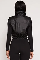 Womens Faux Leather Zip Front Cropped Vest,