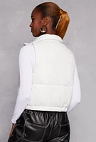 Womens Nylon Zip Front Puffer Vest, White, Size M