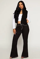 Womens Corduroy Zip Front Cropped Puffer Vest,