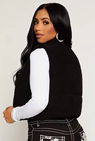 Womens Corduroy Zip Front Cropped Puffer Vest,