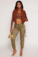 Womens Corduroy Zip Front Cropped Puffer Vest, S