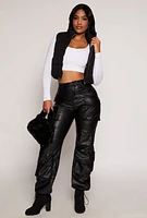 Womens Zip Front Cropped Puffer Vest, Black, Size S
