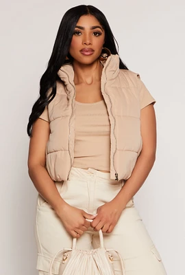 Womens Zip Front Cropped Puffer Vest, S