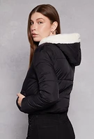 Womens Faux Fur Lined Puffer Jacket, Black, Size S