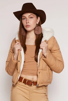 Womens Faux Fur Lined Puffer Jacket, S