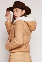 Womens Faux Fur Lined Puffer Jacket, Beige, Size S