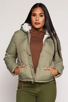 Womens Faux Fur Lined Puffer Jacket, Green, Size S