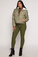 Womens Faux Fur Lined Puffer Jacket, Green, Size S