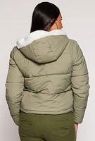 Womens Faux Fur Lined Puffer Jacket, Green, Size S
