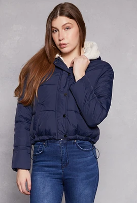 Womens Faux Fur Lined Puffer Jacket, Blue, Size S