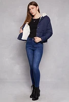 Womens Faux Fur Lined Puffer Jacket, Blue, Size S