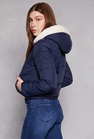 Womens Faux Fur Lined Puffer Jacket, Blue, Size S