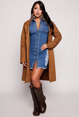 Womens Ambiance Faux Suede Coat, Brown, Size M