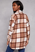 Womens Plaid Button Front Long Shacket, S