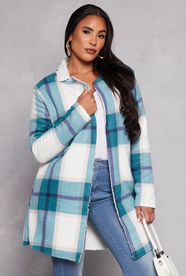 Womens Plaid Open Front Coat,