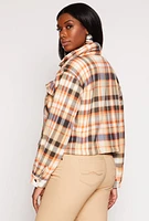 Womens Plaid Snap Button Zip Front Shacket, Multi, Size S