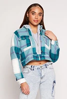 Womens Plaid Sherpa Lined Hooded Jacket, Blue, Size S