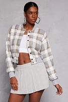 Womens Plaid Cropped Bomber Jacket,