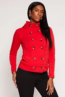 Womens Fleece Double Breasted Peacoat, Red, Size S