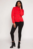 Womens Fleece Double Breasted Peacoat, Red, Size S