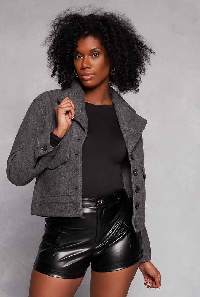 Womens Lapel Collar Jacket, Grey, Size S
