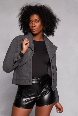 Womens Lapel Collar Jacket, Grey, Size S