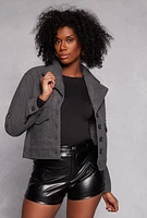 Womens Lapel Collar Jacket, Grey, Size S