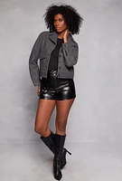 Womens Lapel Collar Jacket, Grey, Size S