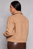 Womens Lapel Collar Jacket, Beige, Size M