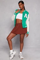 Womens A Initial Patch Fleece Varsity Jacket, Green,