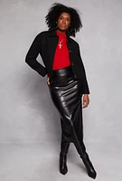 Womens Wool Button Down Cropped Jacket, Black, Size XL