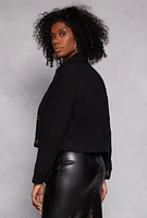 Womens Wool Button Down Cropped Jacket, Black, Size XL