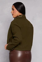 Womens Wool Button Down Cropped Jacket, Green, Size S