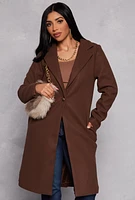 Womens One Button Coat, Brown, Size L