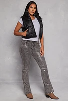 Womens Faux Leather Cropped Puffer Vest, Black, Size S