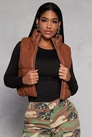 Womens Faux Leather Cropped Puffer Vest,