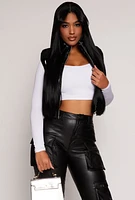 Womens Faux Patent Leather Zip Front Puffer Vest,