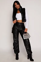 Womens Faux Patent Leather Zip Front Puffer Vest,