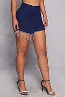 Womens Rhinestone Fringe Asymmetrical Skort,