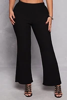 Womens Textured Knit High Waisted Flared Pants,