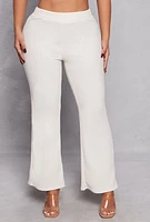 Womens Textured Knit High Waisted Flared Pants, White, Size XL