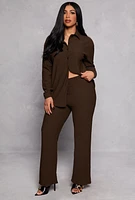 Womens Textured Knit High Waisted Flared Pants,