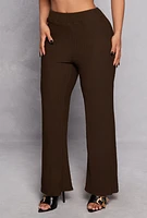 Womens Textured Knit High Waisted Flared Pants,