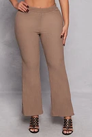 Womens Textured Knit High Waisted Flared Pants,