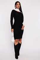 Womens Asymmetrical Keyhole Color Blocked Sweater Dress, Multi,