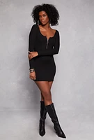 Womens Zip Front Long Sleeve Dress,