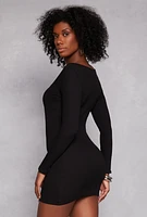 Womens Zip Front Long Sleeve Dress,