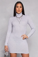 Womens Long Sleeve Turtleneck Dress, Grey, Size S